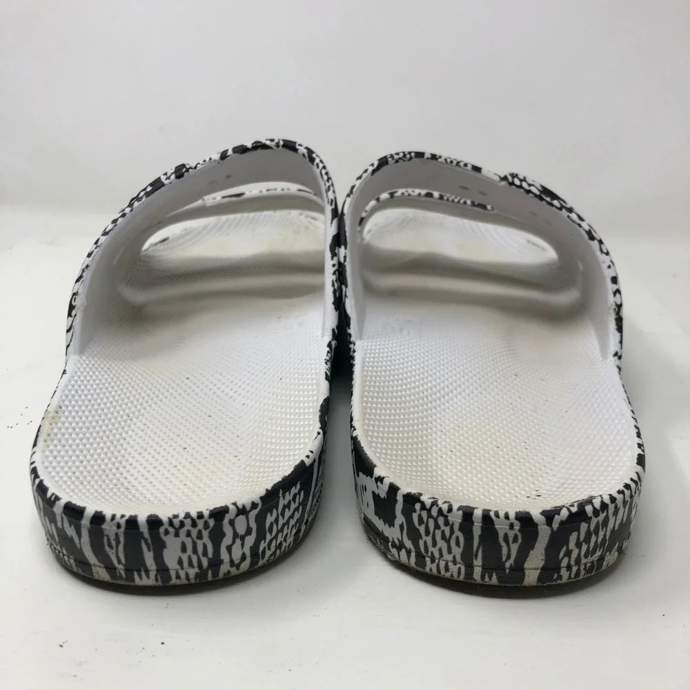 Freedom Moses Slides Womens US 7 8  Black White Snakeskin Print Sandals